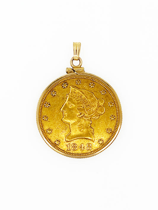 1848 $10 Coronet Head Eagle 90% Gold Set in 14k Yellow Gold Bezel