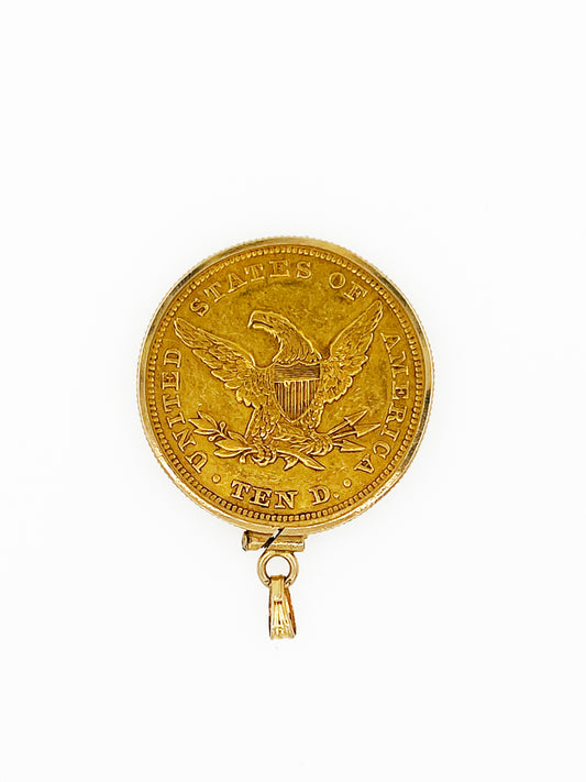 1848 $10 Coronet Head Eagle 90% Gold Set in 14k Yellow Gold Bezel