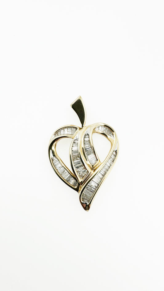 Natural 2 TCW Baguette Diamond Heart Pendant in 10k Yellow Gold