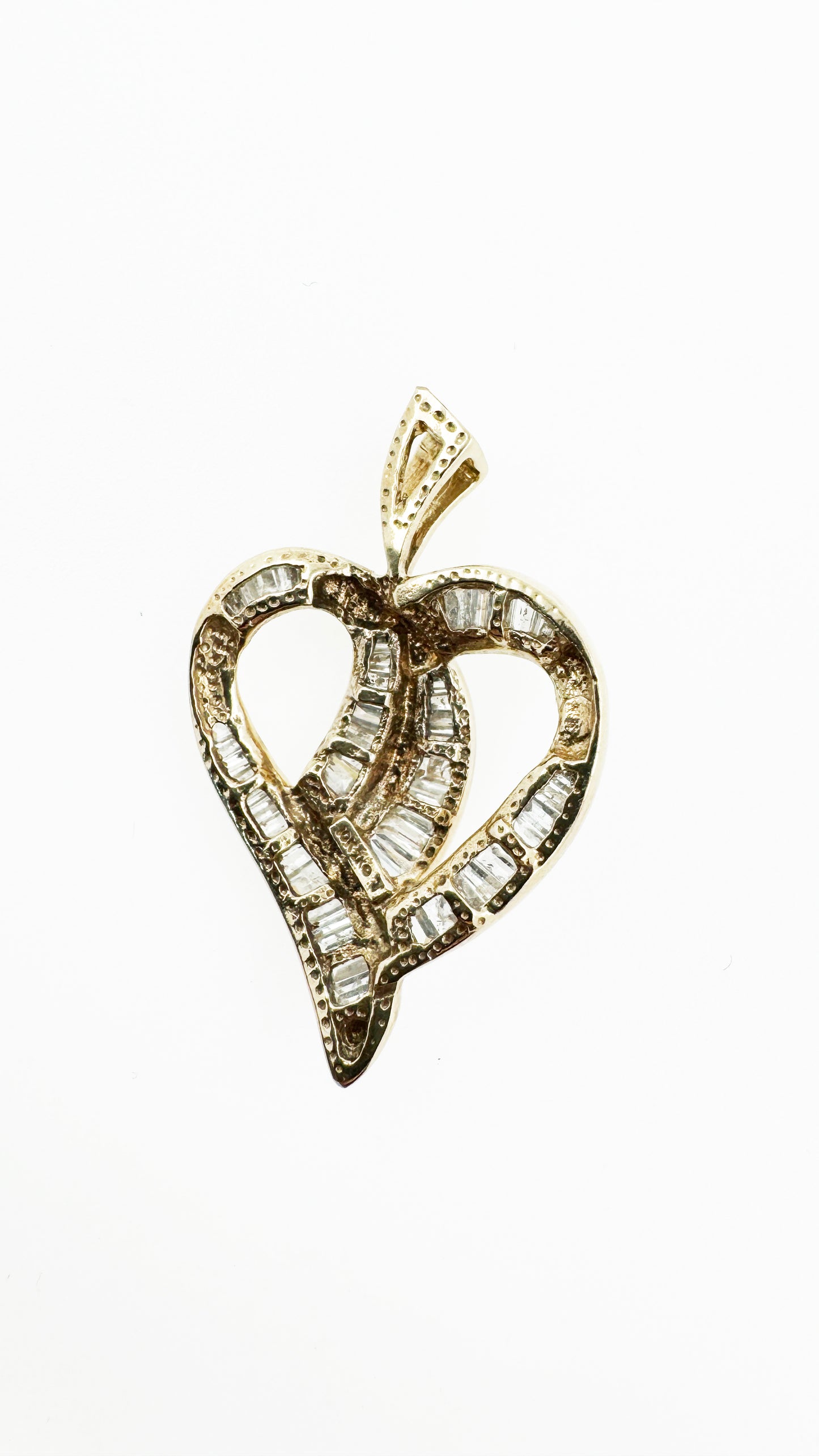 Natural 2 TCW Baguette Diamond Heart Pendant in 10k Yellow Gold