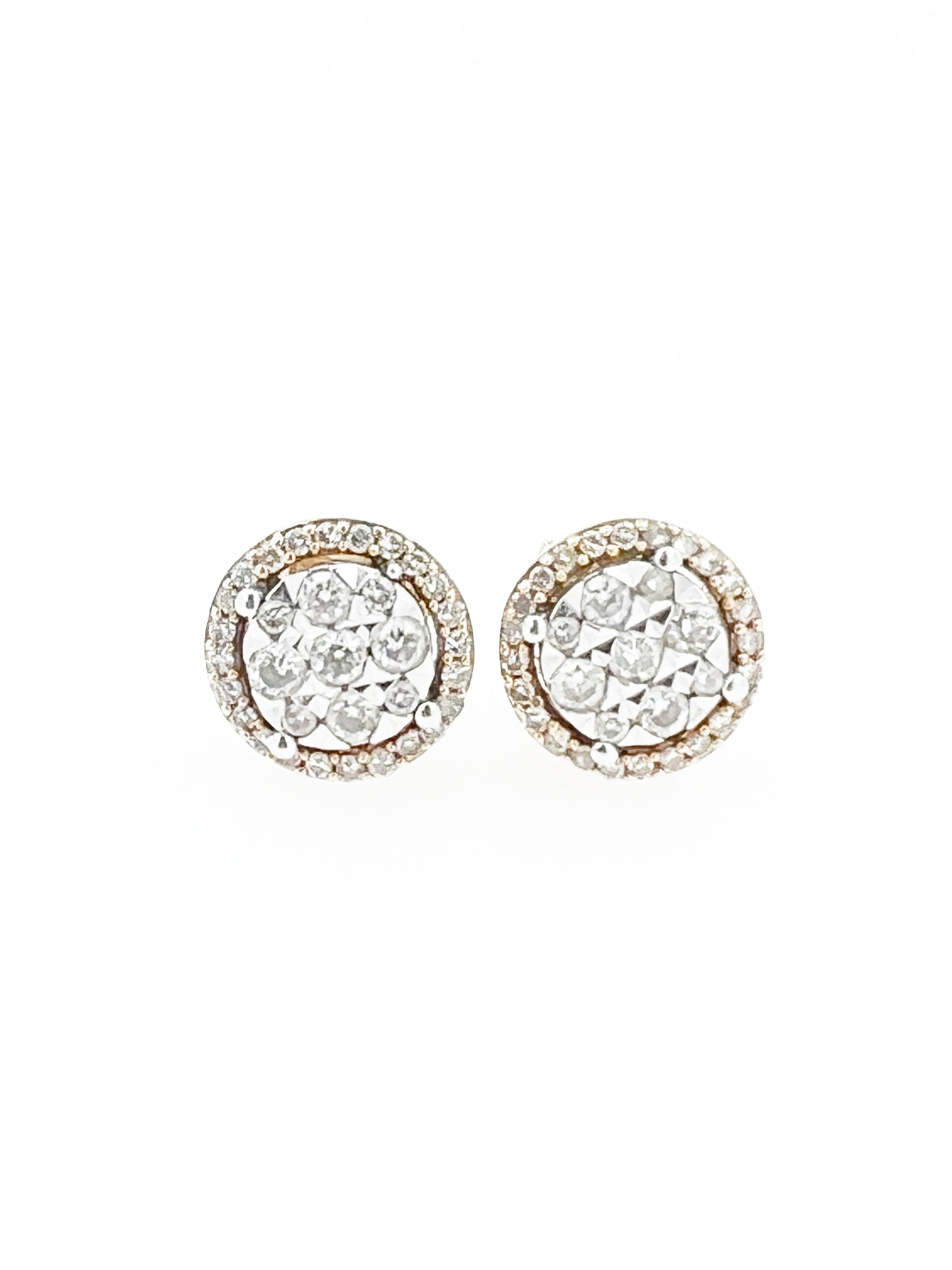 Natural Diamond Halo Cluster Earrings in 10k Gold