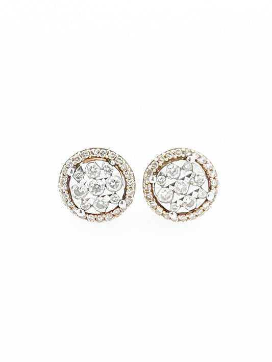 Natural Diamond Halo Cluster Earrings in 10k Gold