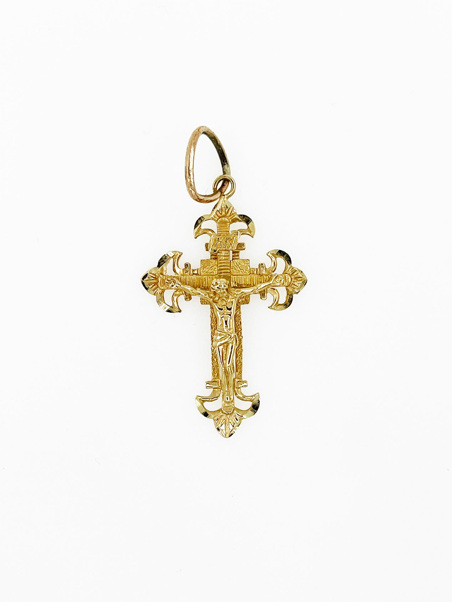 Diamond Cut INRI Crucifix in 14k Yellow Gold