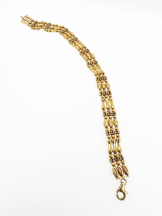 Three Row Diamond Cut Beaded Bracelet in 18k Yellow Gold