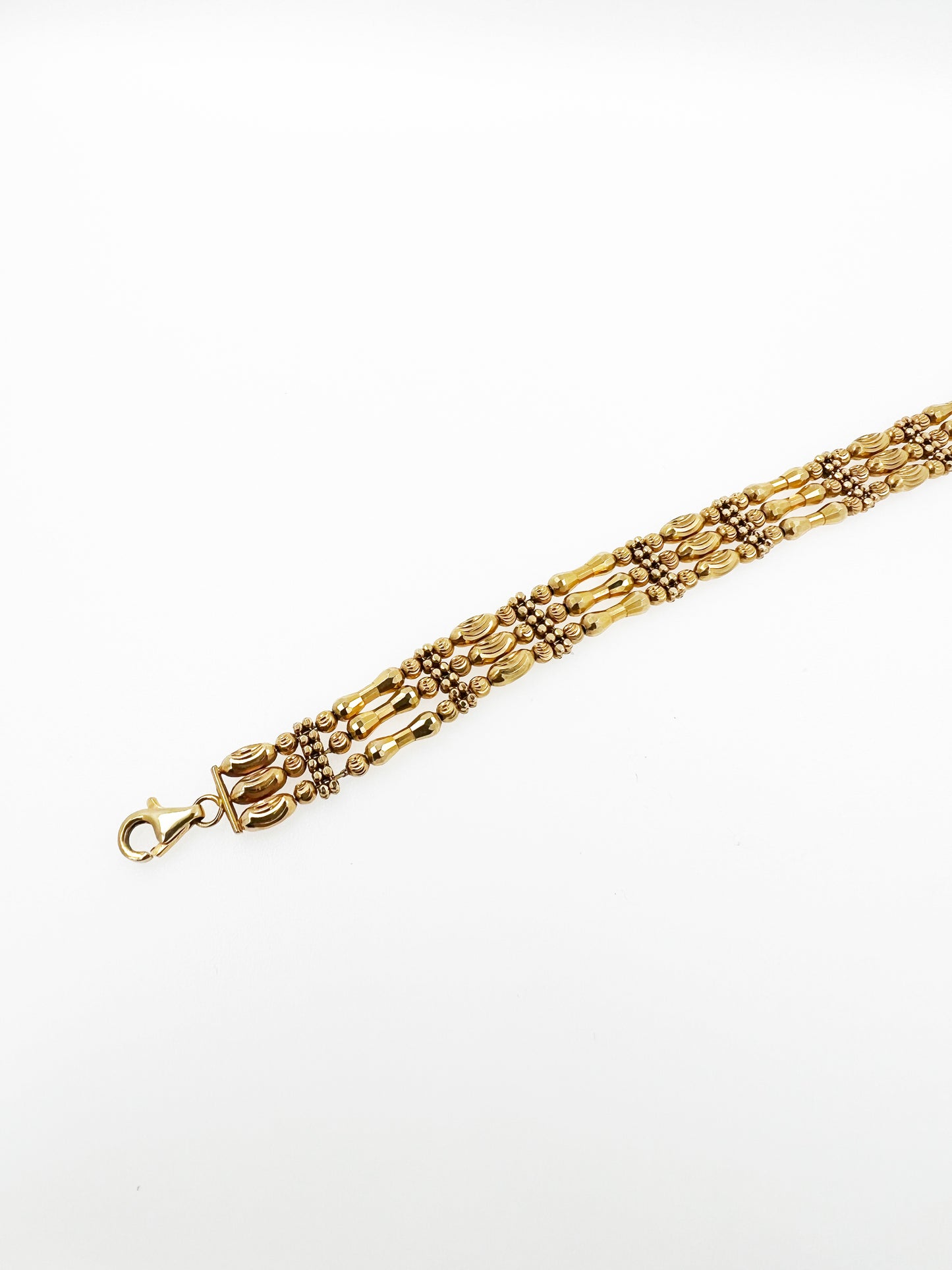 Three Row Diamond Cut Beaded Bracelet in 18k Yellow Gold