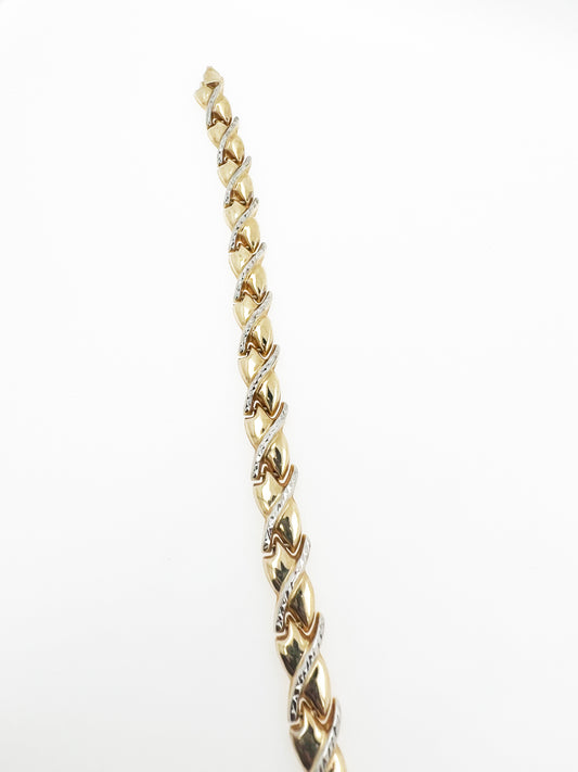 Diamond Cut Fancy X Bracelet in 14k Yellow & White Gold