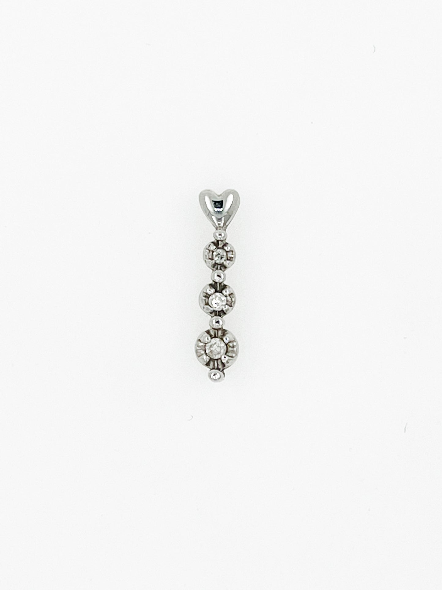 Natural 3 Diamond Heart Pendant in 10k White Gold