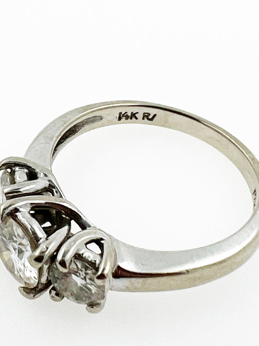 1.5 TWC Natural Diamond Three Stone Ring in 14k White Gold