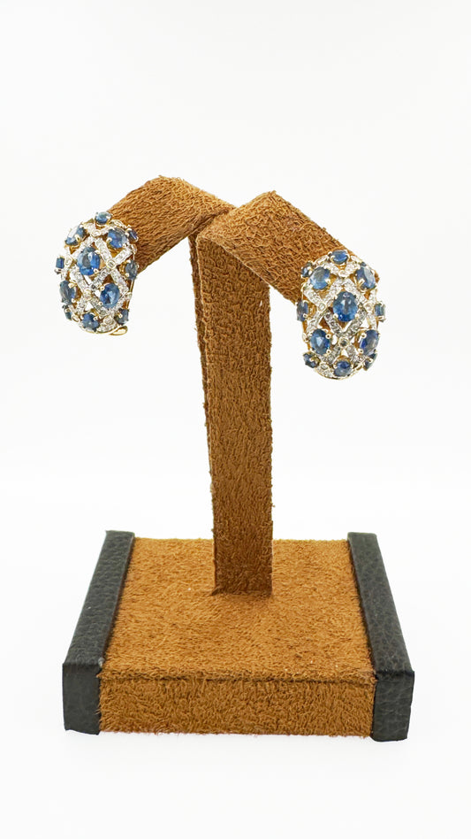 Natural Sapphire & Diamond Earrings in 18k Yellow Gold