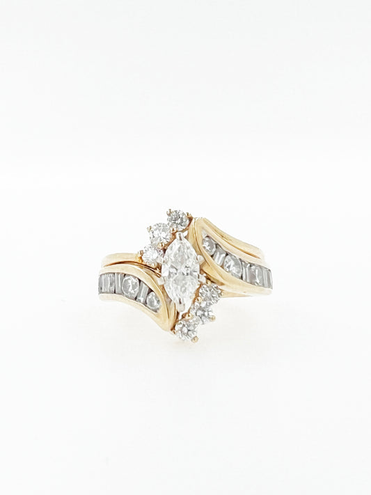 Diamond Engagement & Wedding Combo Ring in 14k Yellow Gold