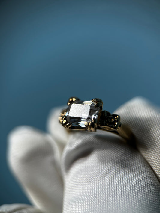 Victorian Era White Topaz Ring in 14k Yellow Gold