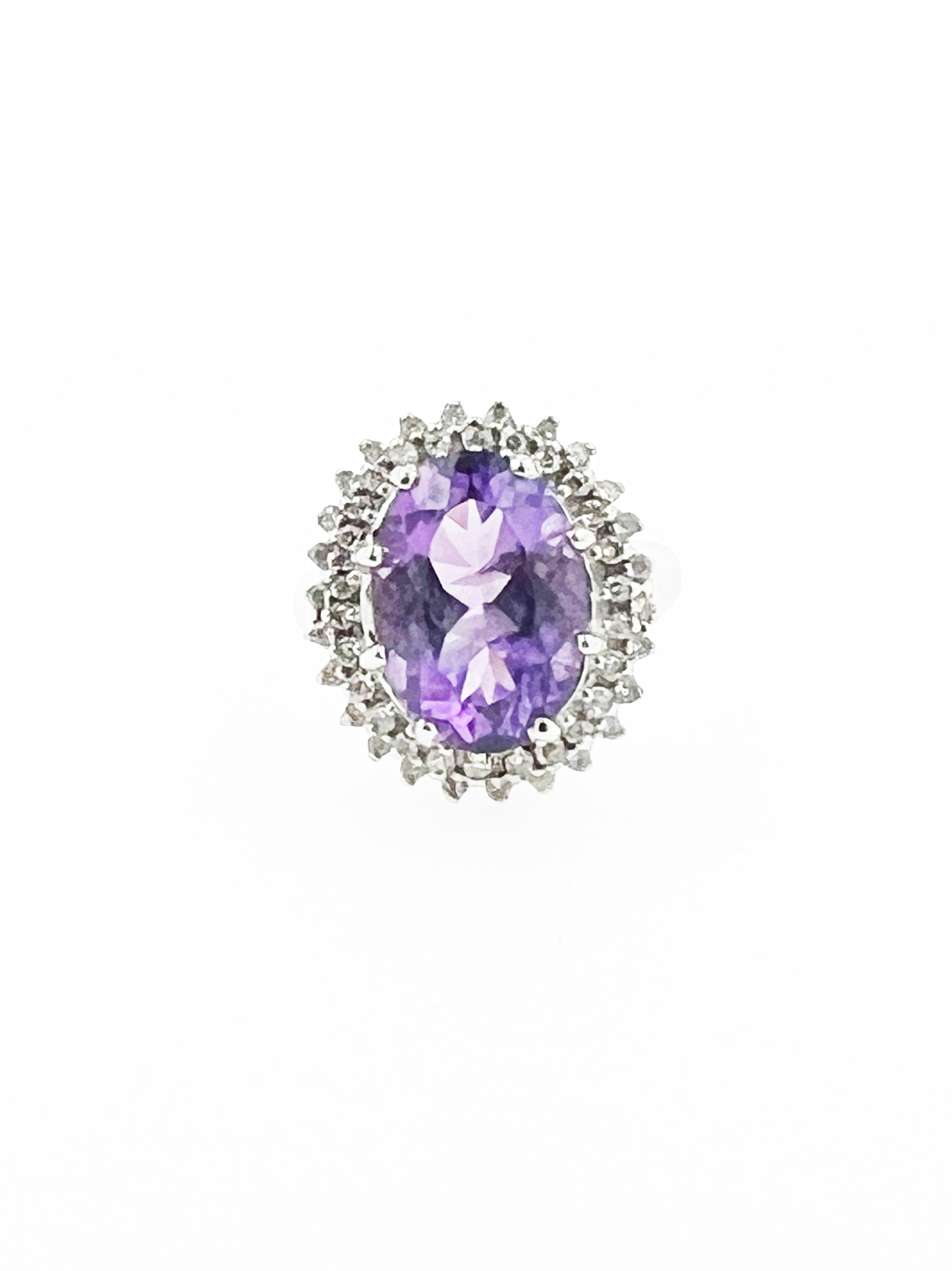 Natural Double Diamond Halo Amethyst Ring in 14k White Gold