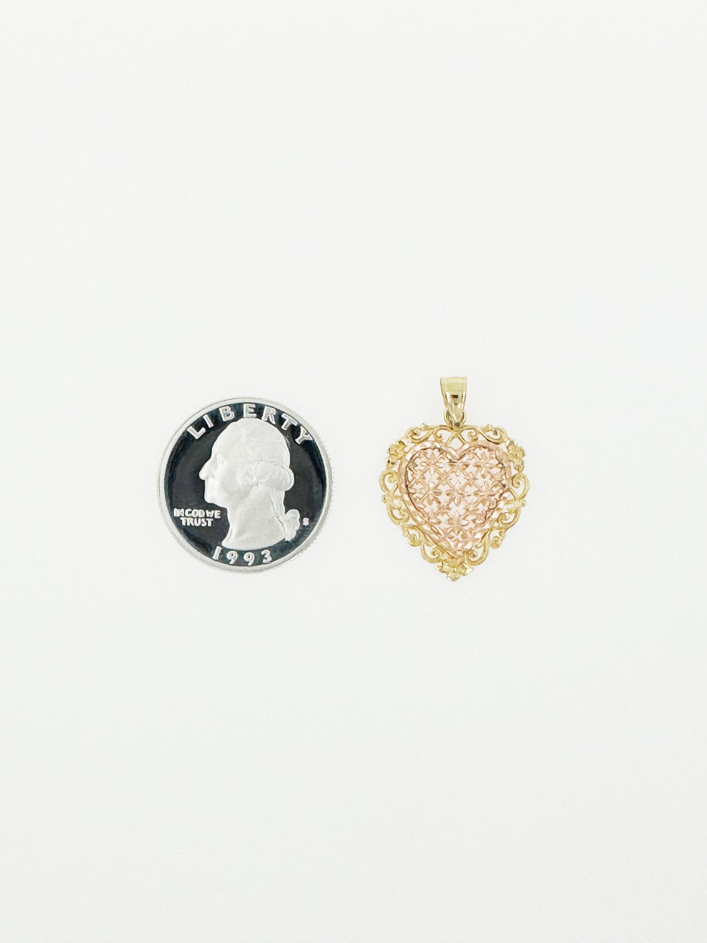 Beverly Hills Gold Filigree Heart Pendant in 14k Rose & Yellow Gold
