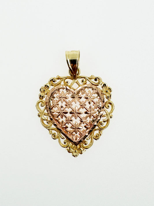 Beverly Hills Gold Filigree Heart Pendant in 14k Rose & Yellow Gold
