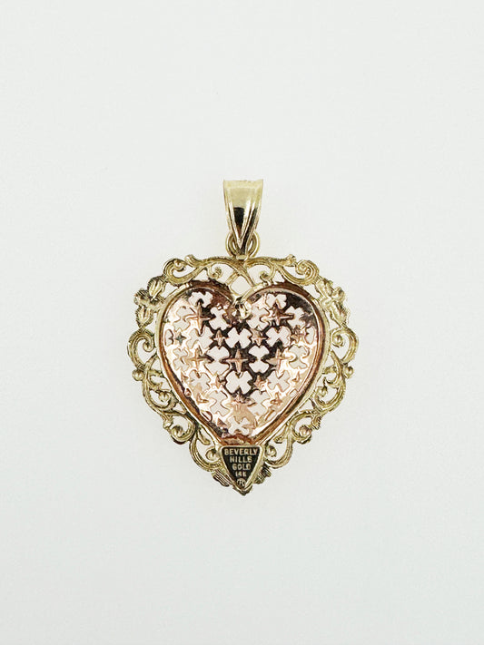 Beverly Hills Gold Filigree Heart Pendant in 14k Rose & Yellow Gold