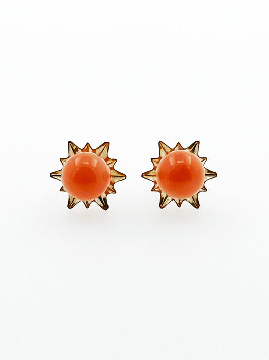 Natural Pink Coral Star Earrings in 14k Yellow Gold