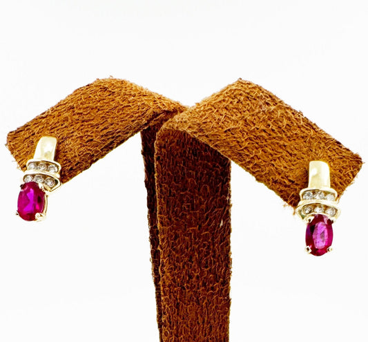 Ruby and Natural Diamond Earrings in 14k Yellow gold