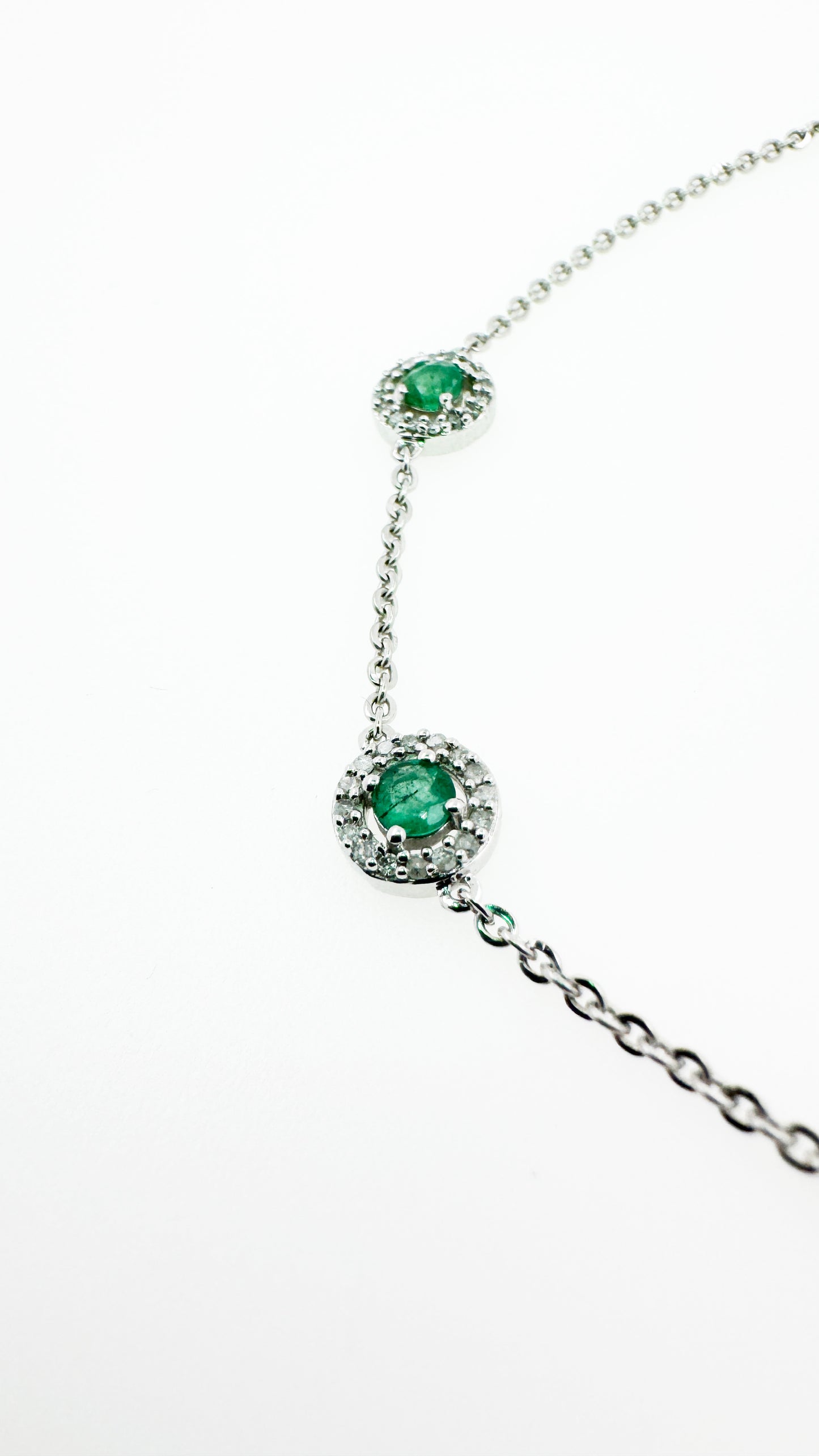 Natural Emerald & Diamond Bracelet in 14k White Gold