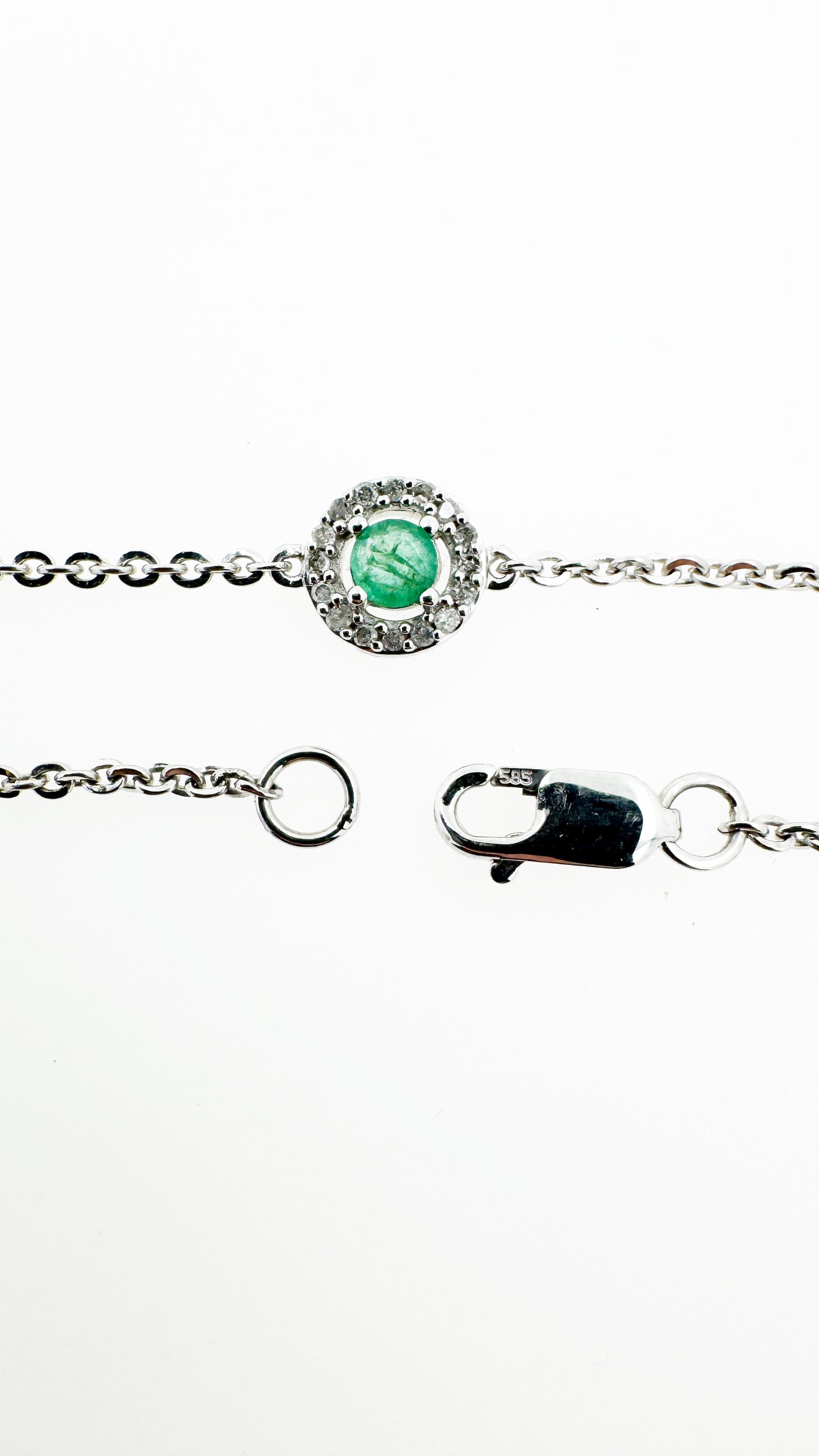 Natural Emerald & Diamond Bracelet in 14k White Gold