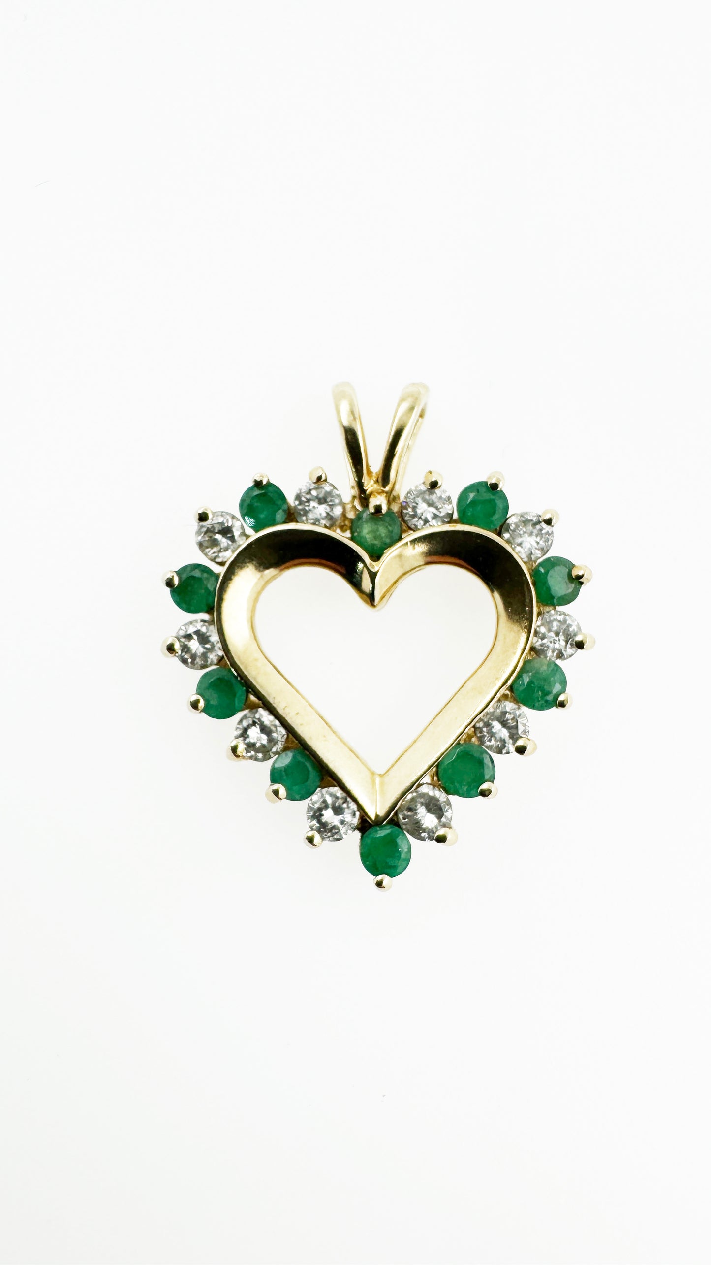 Natural Emerald & Diamond Pendant 14k Yellow Gold