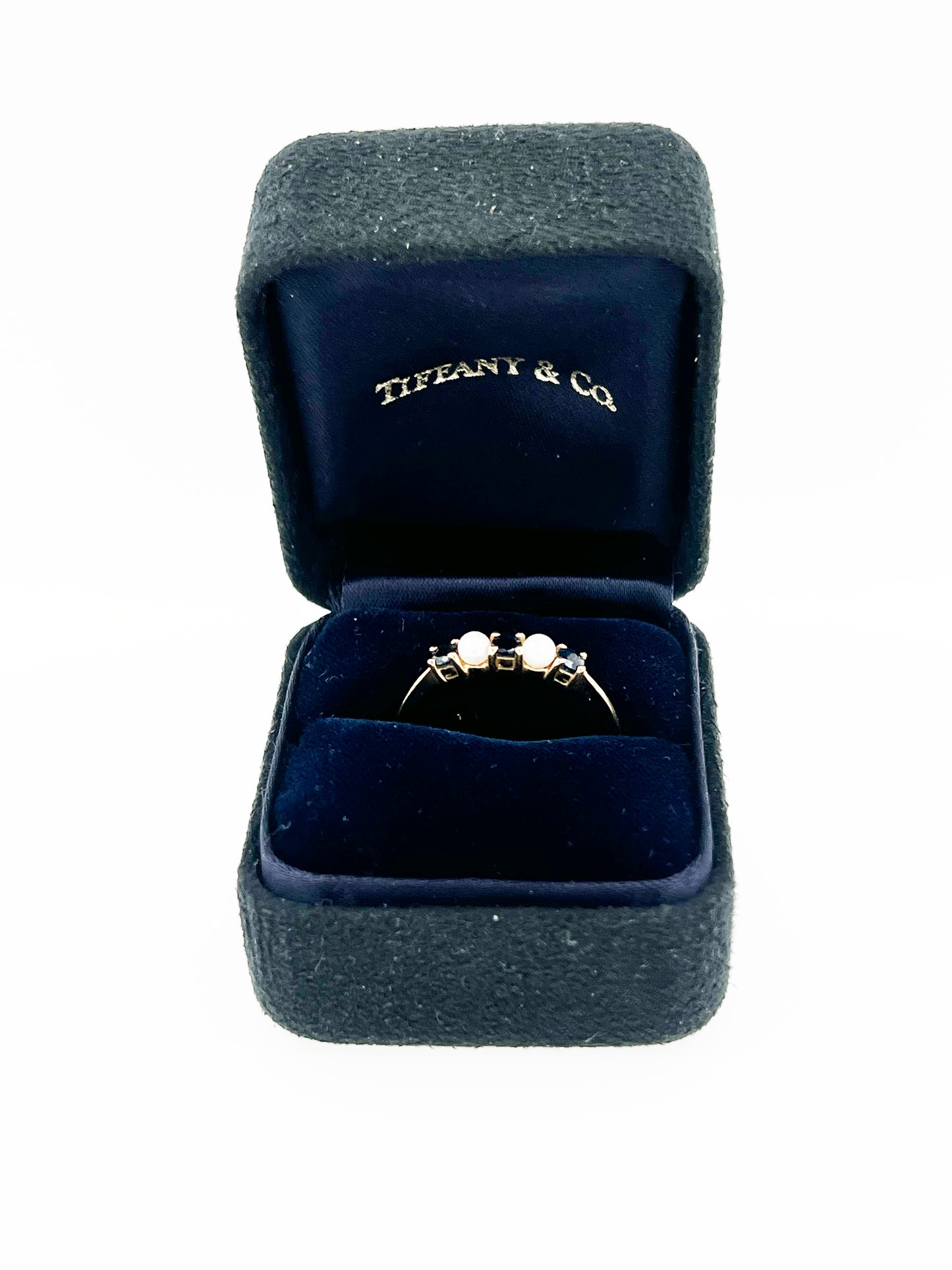 Tiffany & Co. Pearl and Sapphire Stacker Ring in 14k Yellow Gold