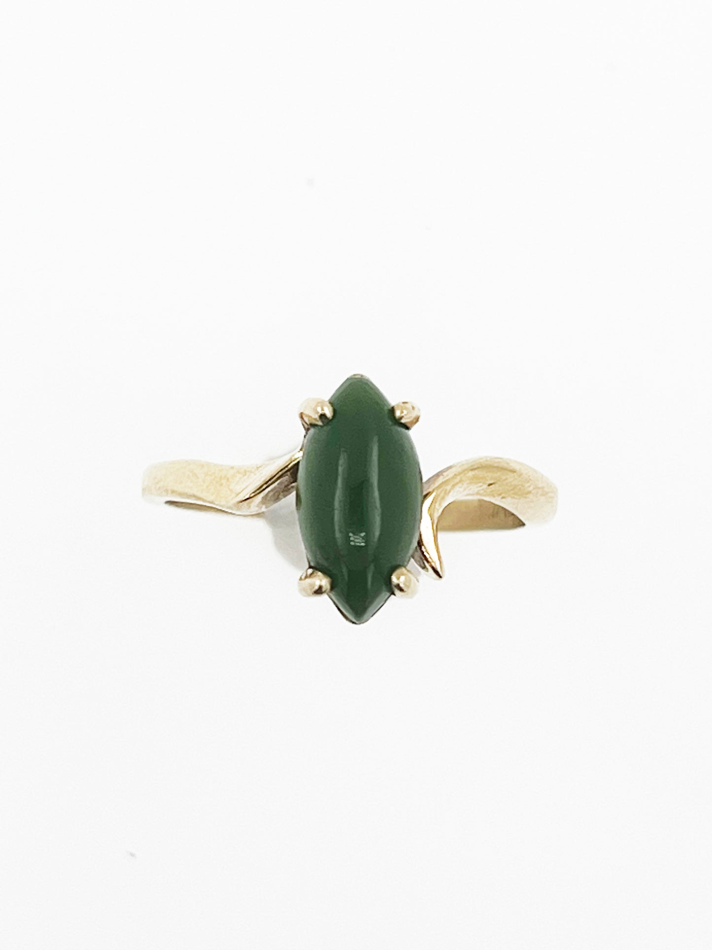 Jade Marquise Cabochon Ring in 14k Yellow Gold