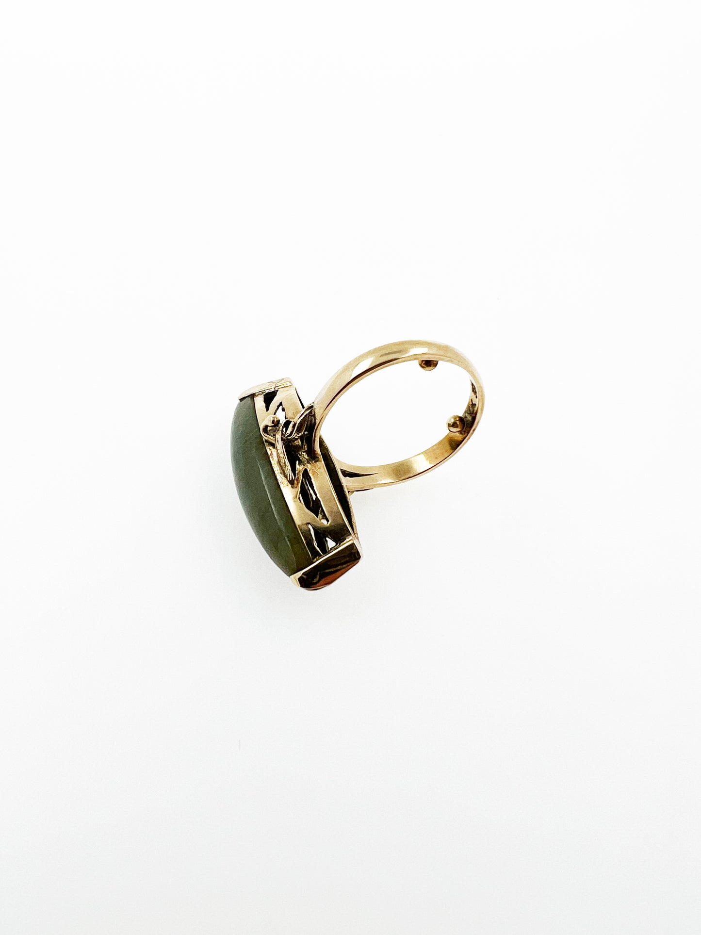 Antique Marquise Cabochon Jade Ring in 14k Yellow Gold