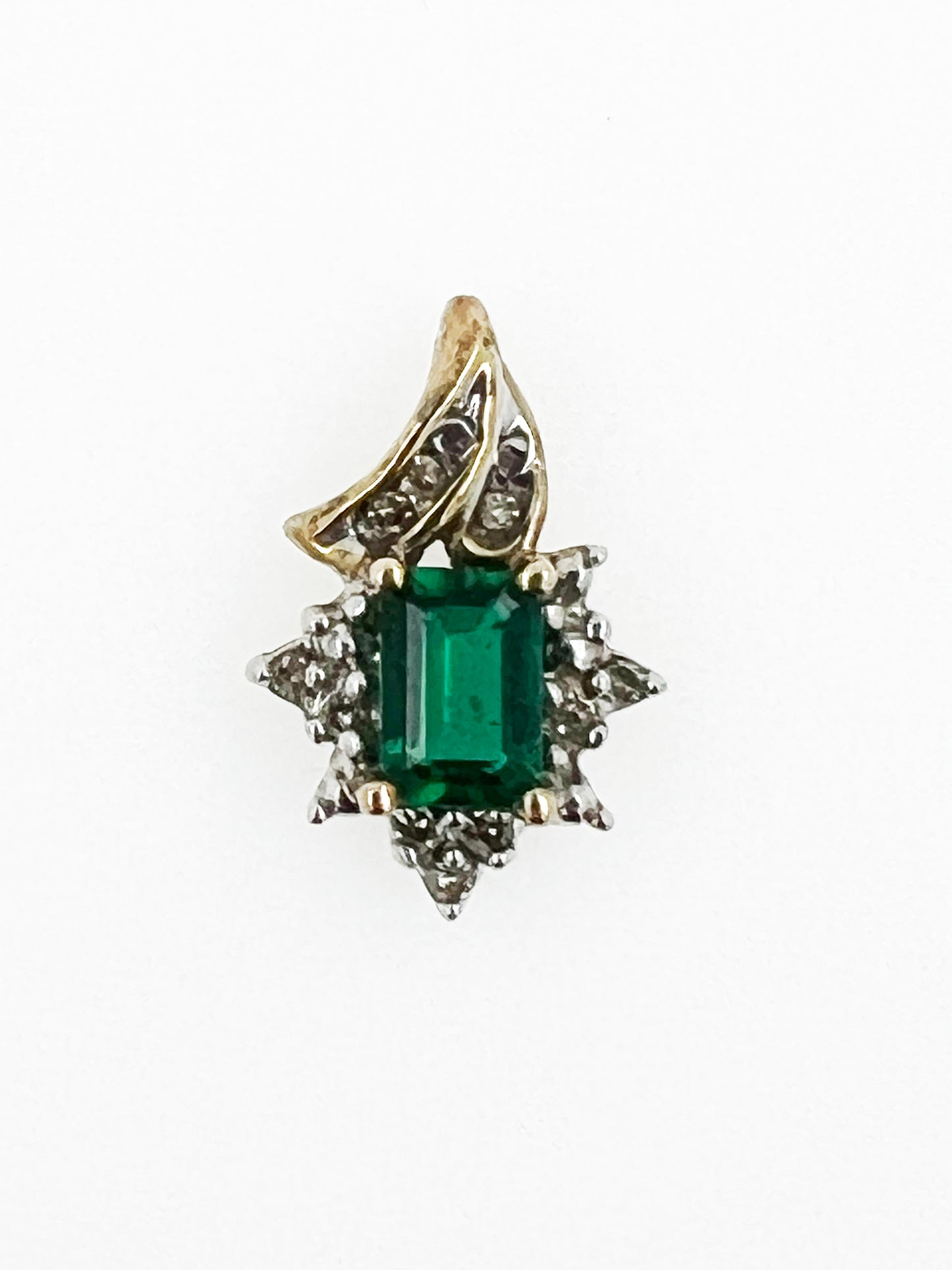 Lab Created Emerald & Diamond Pendant in 10k Yellow Gold