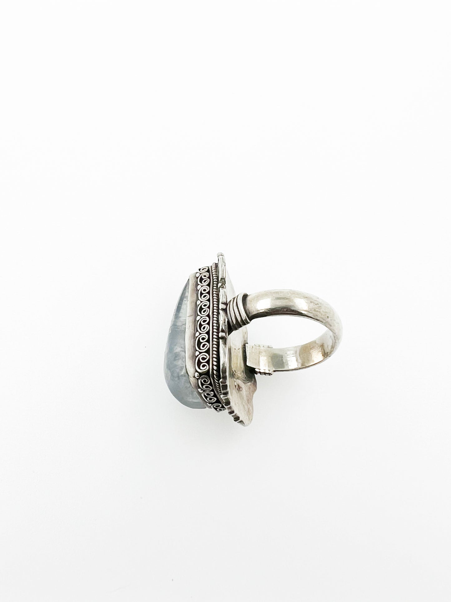 Vivid Blue Oblong Moonstone Cabochon Ring in .925 Silver