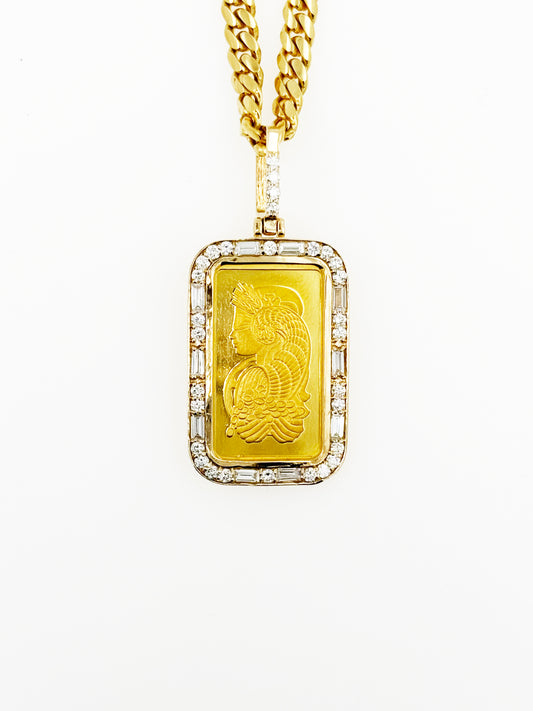 Pamp Suisse 5 Gram Diamond (1 TCW) Gold Bar Pendant in 24k & 14k Gold