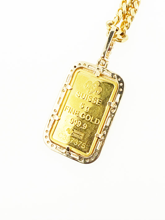 Pamp Suisse 5 Gram Diamond (1 TCW) Gold Bar Pendant in 24k & 14k Gold