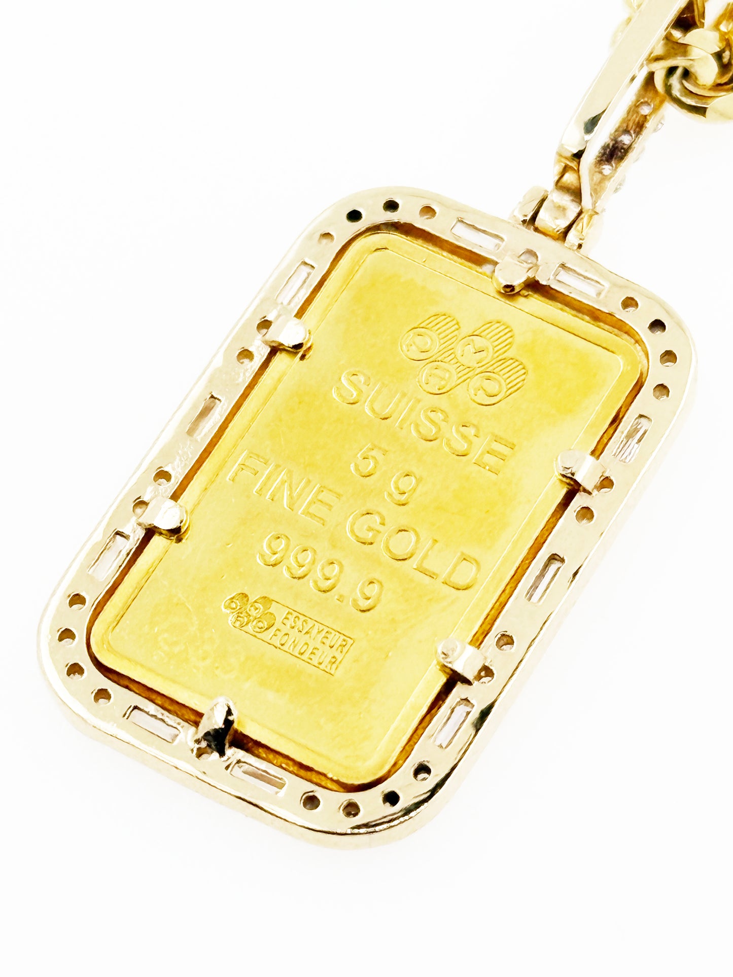 Pamp Suisse 5 Gram Diamond (1 TCW) Gold Bar Pendant in 24k & 14k Gold