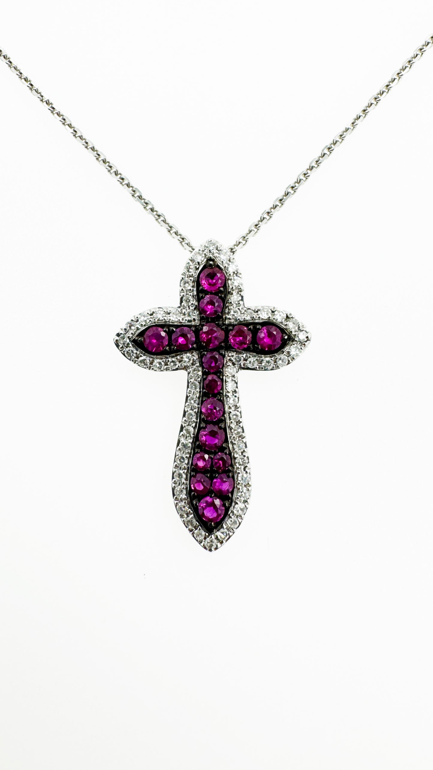 Elegant Pave Set Natural Ruby & Diamond Pendant in 18k White Gold