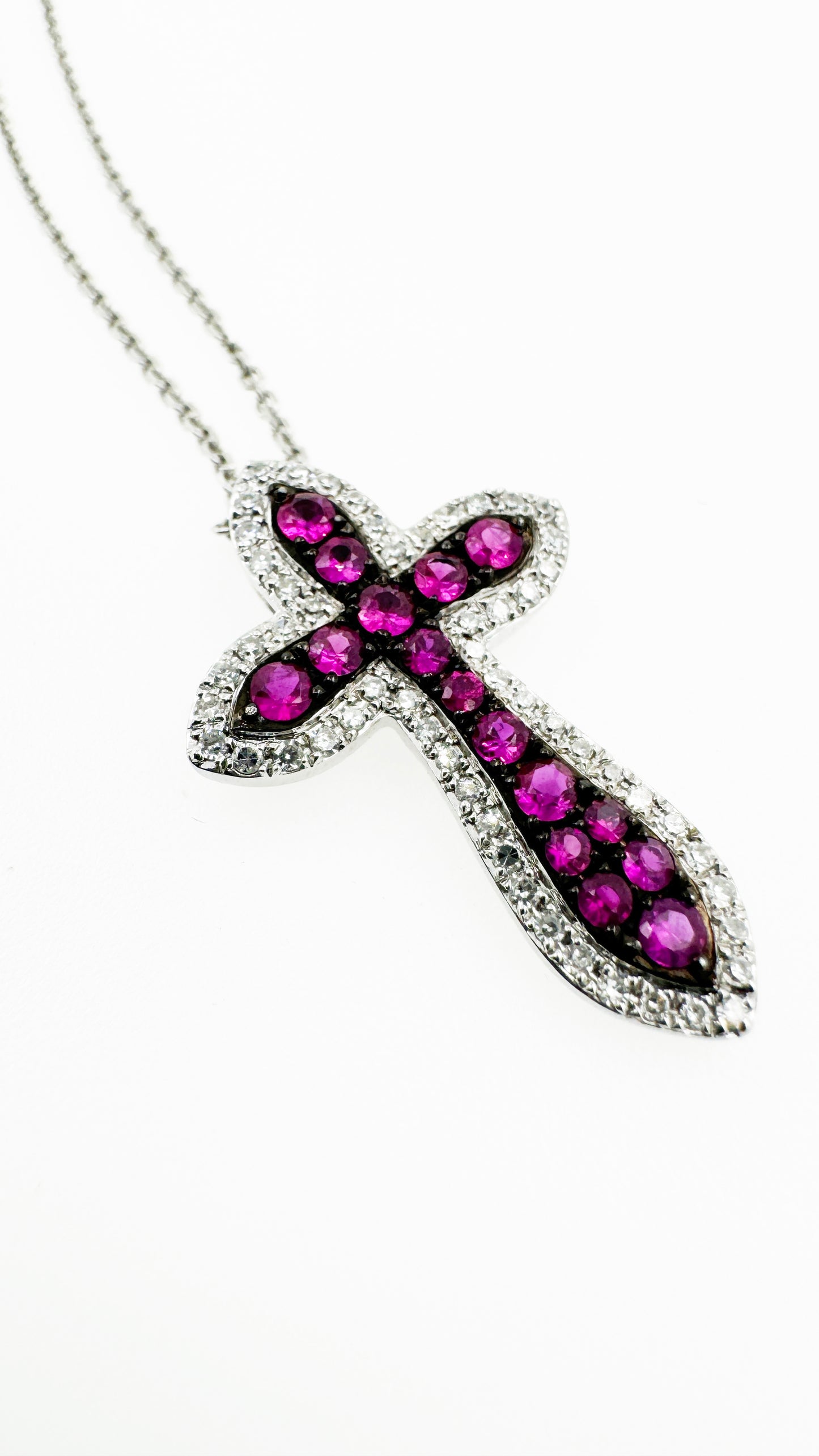 Elegant Pave Set Natural Ruby & Diamond Pendant in 18k White Gold