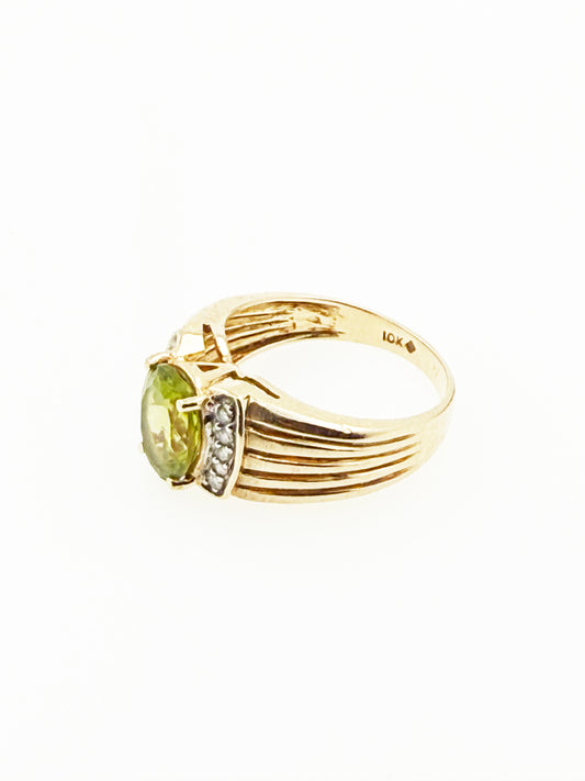 Natural Peridot & Diamond Ring in 10k Yellow Gold