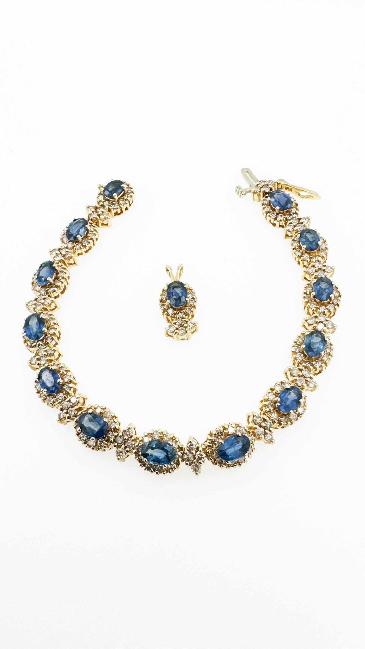 Natural Diamond (5.5 TCW) & Natural Sapphire (8.5 TCW) Bracelet Set in 14k Yellow Gold