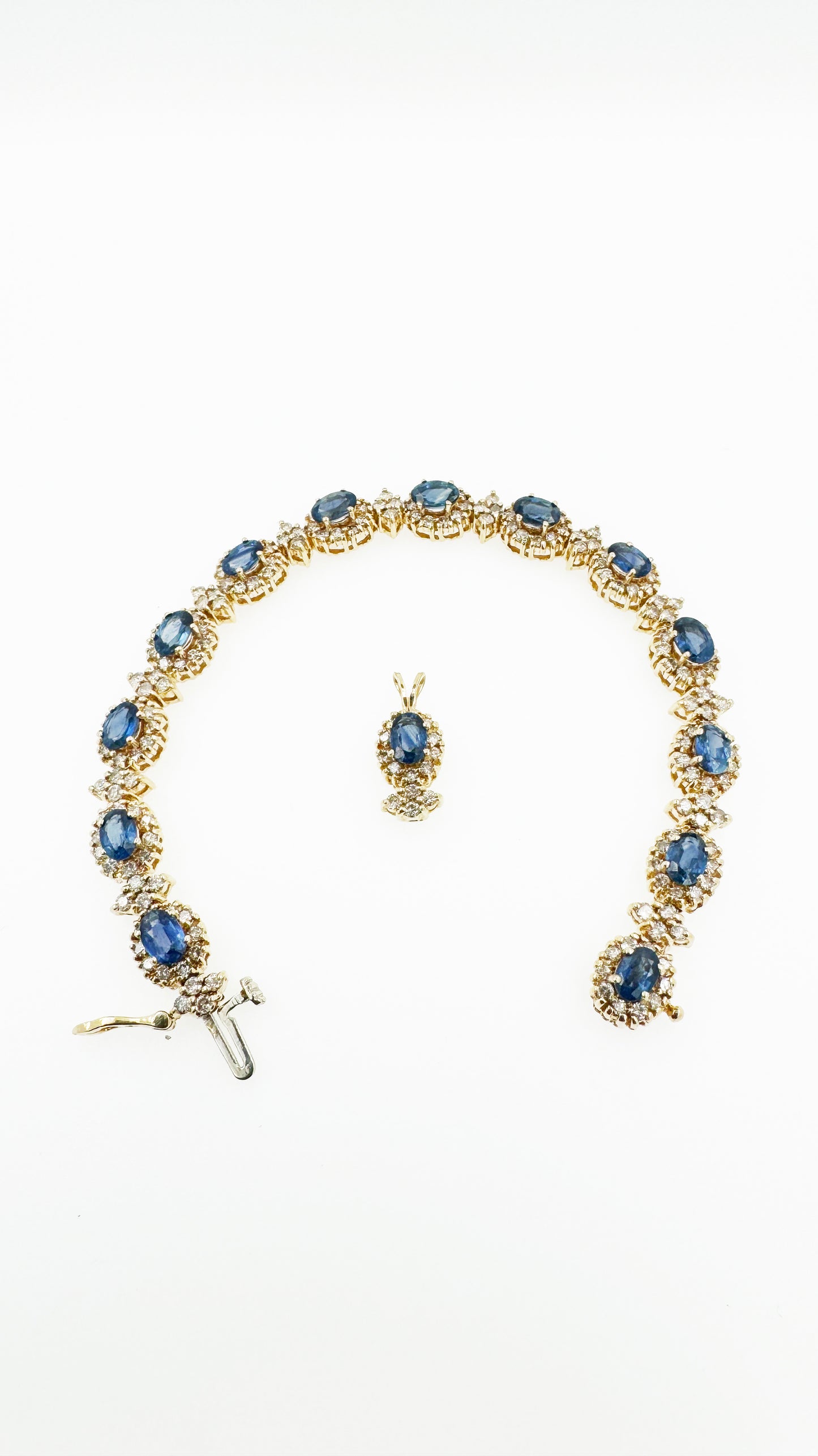 Natural Diamond (5.5 TCW) & Natural Sapphire (8.5 TCW) Bracelet Set in 14k Yellow Gold