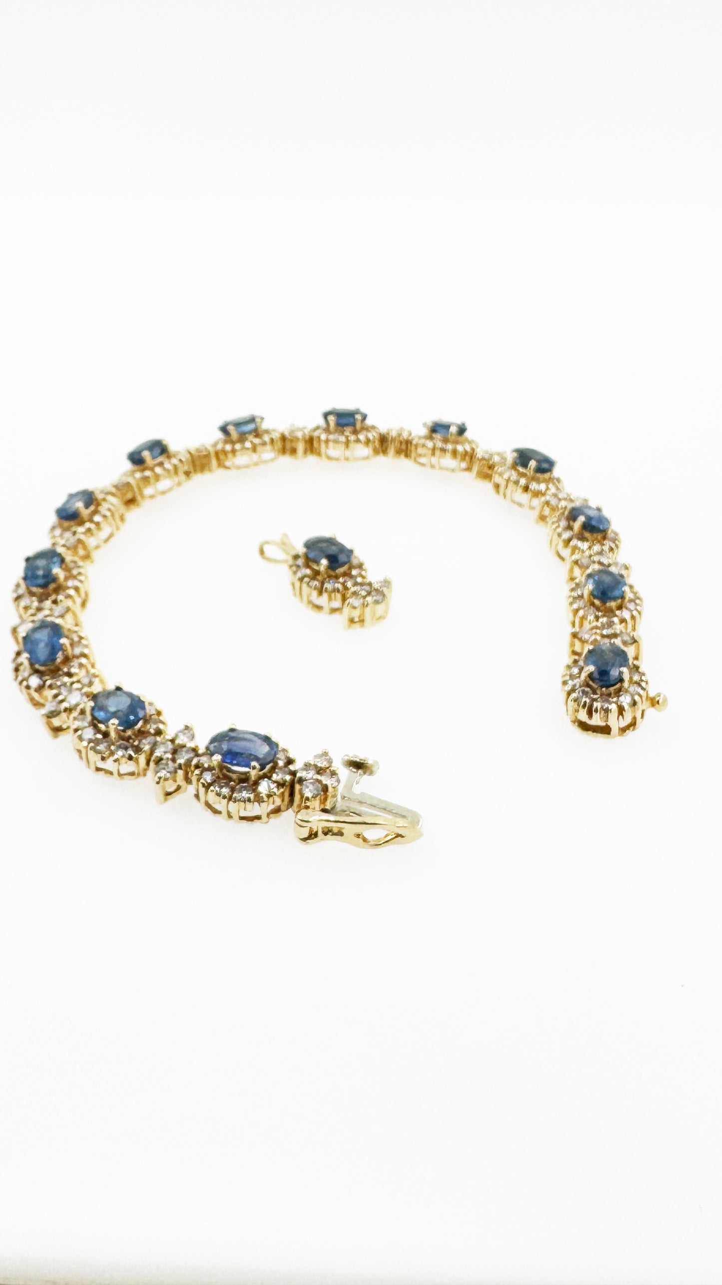 Natural Diamond (5.5 TCW) & Natural Sapphire (8.5 TCW) Bracelet Set in 14k Yellow Gold