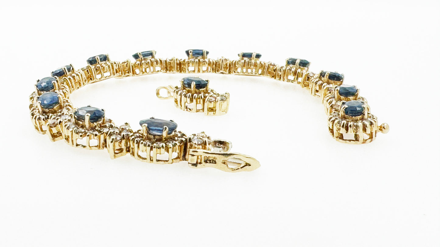 Natural Diamond (5.5 TCW) & Natural Sapphire (8.5 TCW) Bracelet Set in 14k Yellow Gold