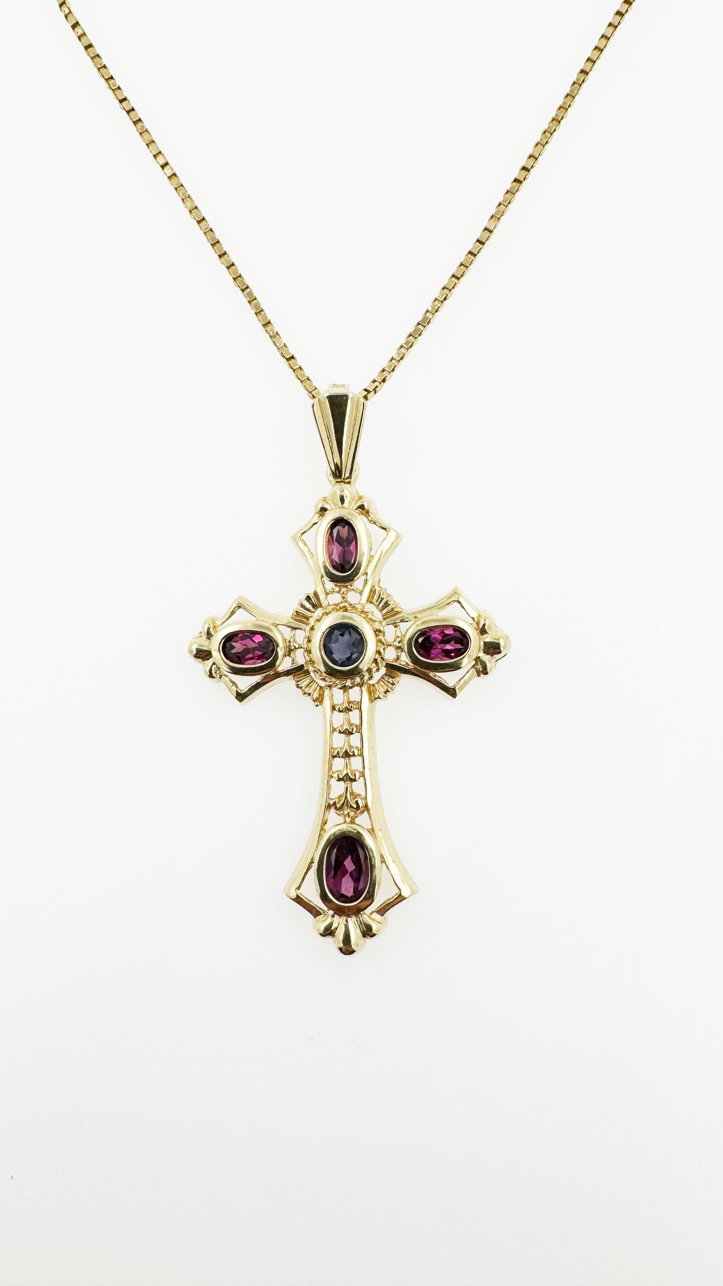 Amethyst & Tanzanite Cross in 14k Yellow Gold