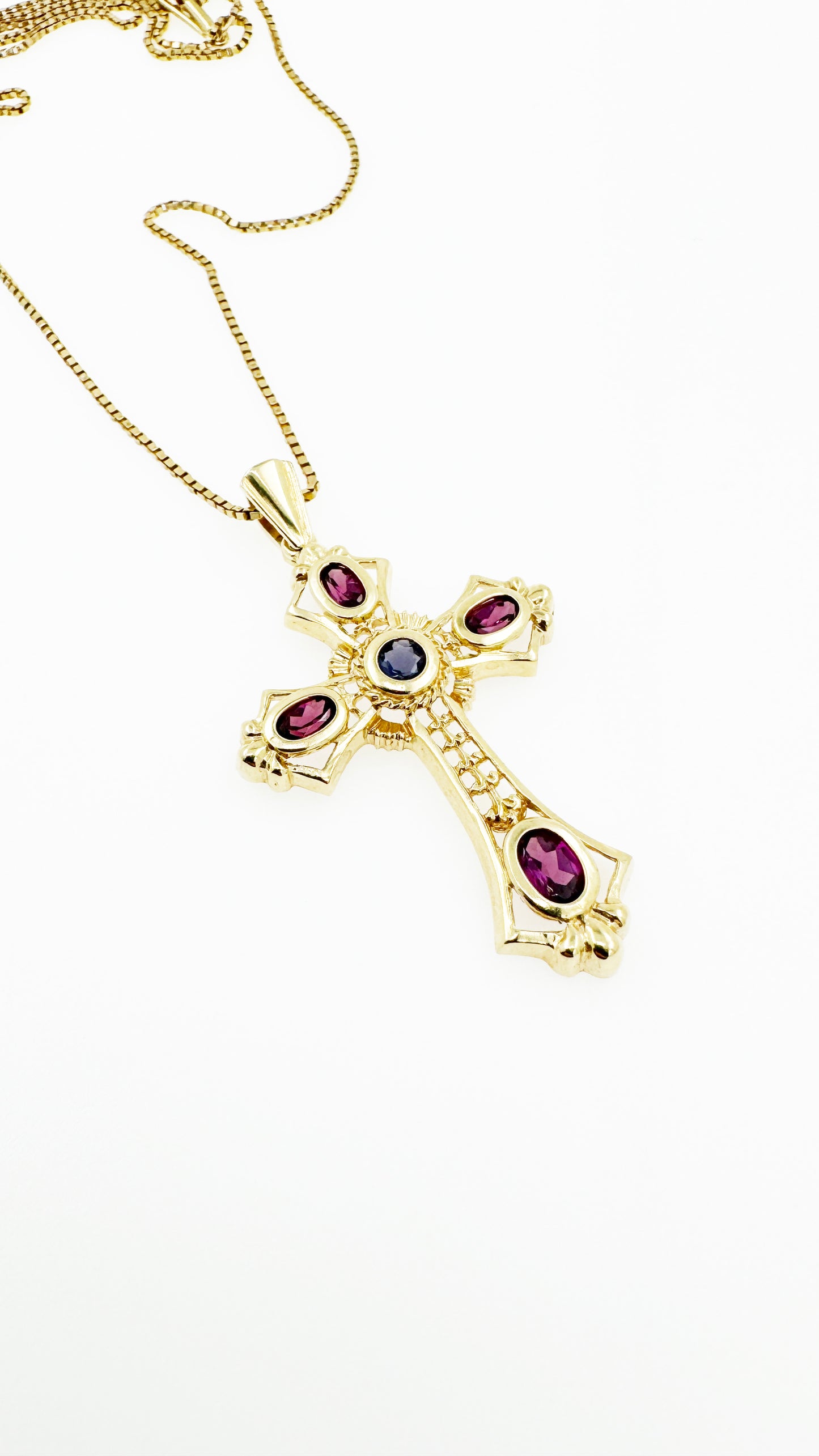 Amethyst & Tanzanite Cross in 14k Yellow Gold