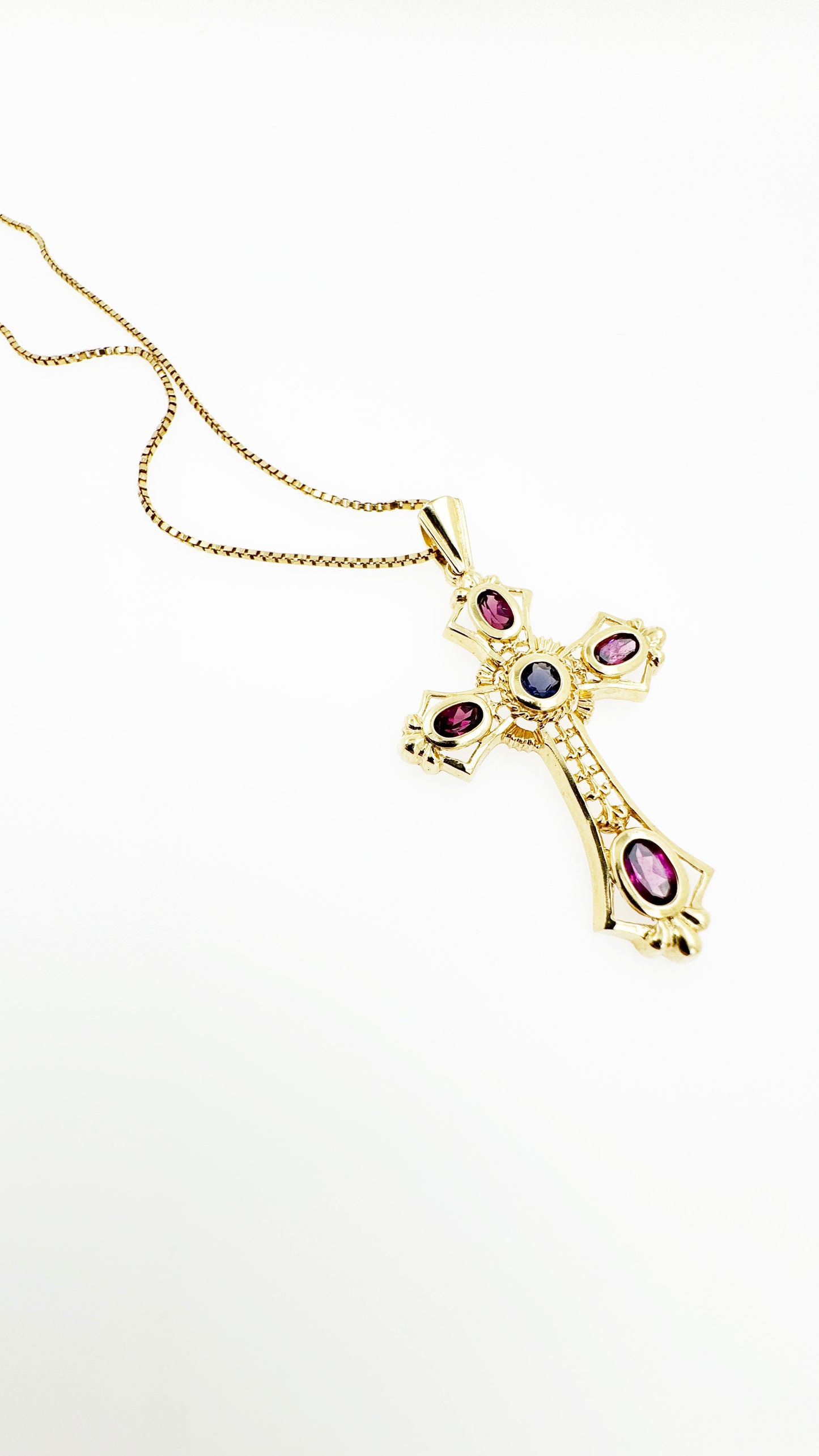 Amethyst & Tanzanite Cross in 14k Yellow Gold