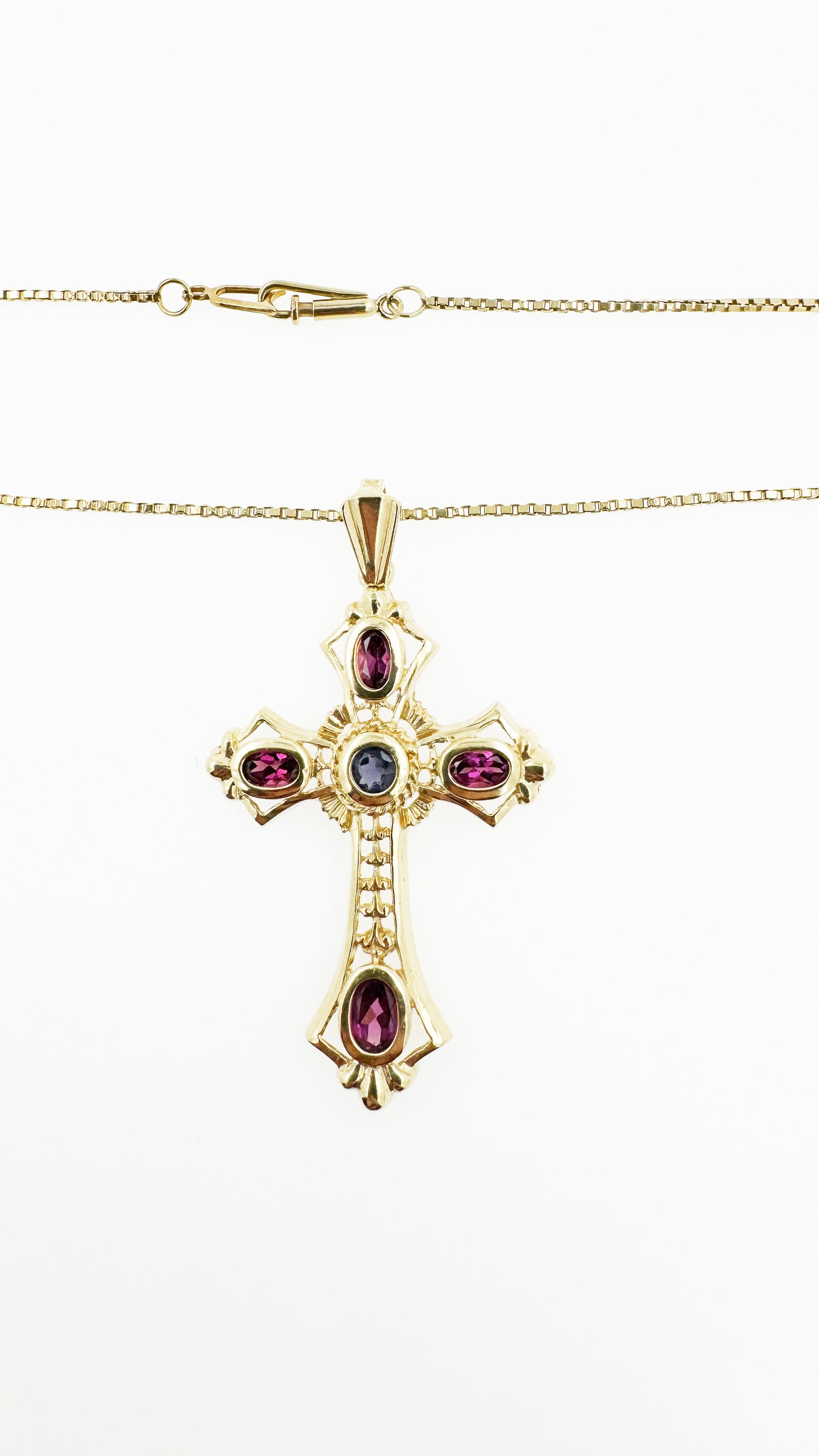 Amethyst & Tanzanite Cross in 14k Yellow Gold