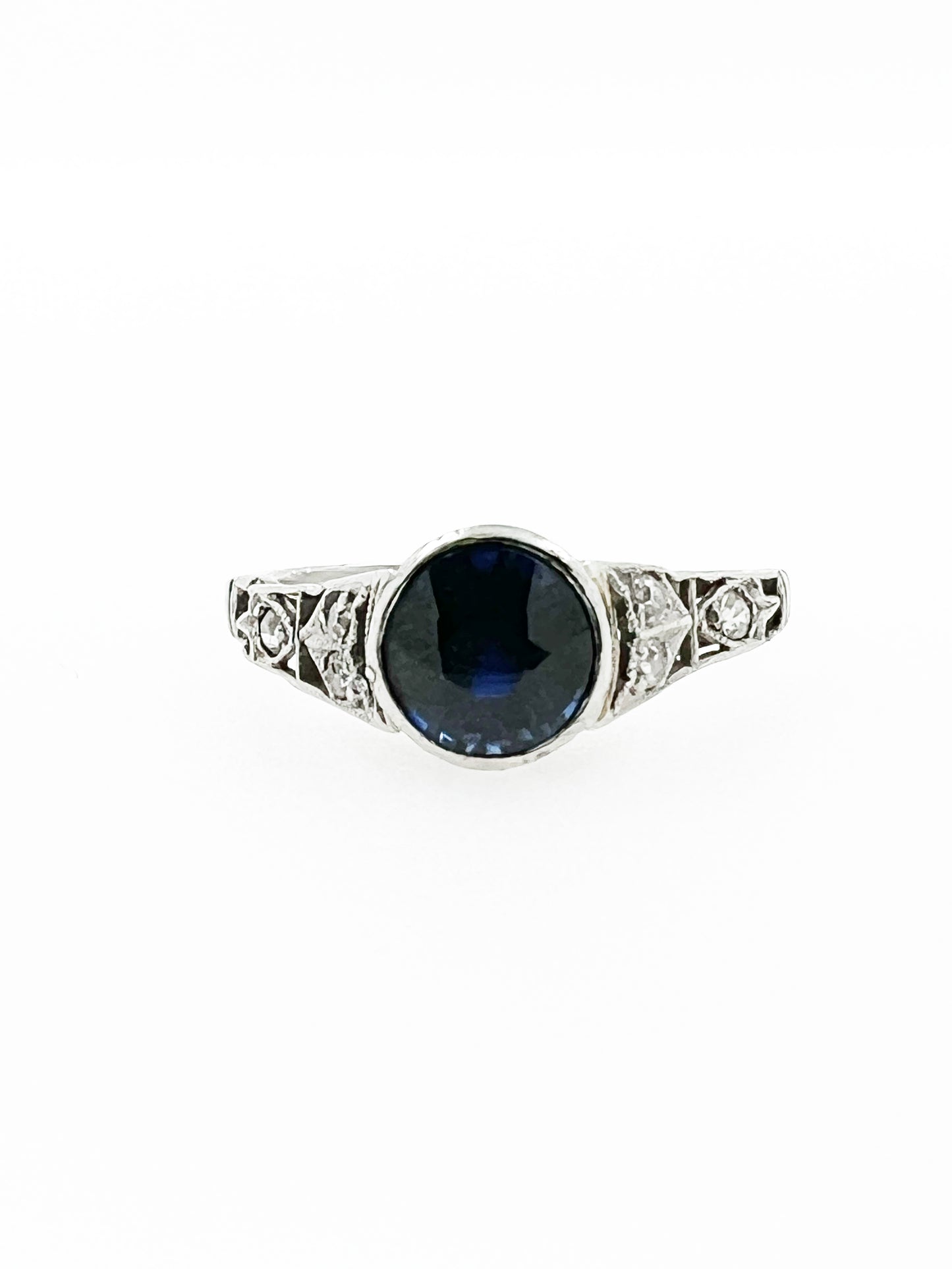 .75 Carat Art Deco Era Sapphire & Diamond Ring in 14k White Gold