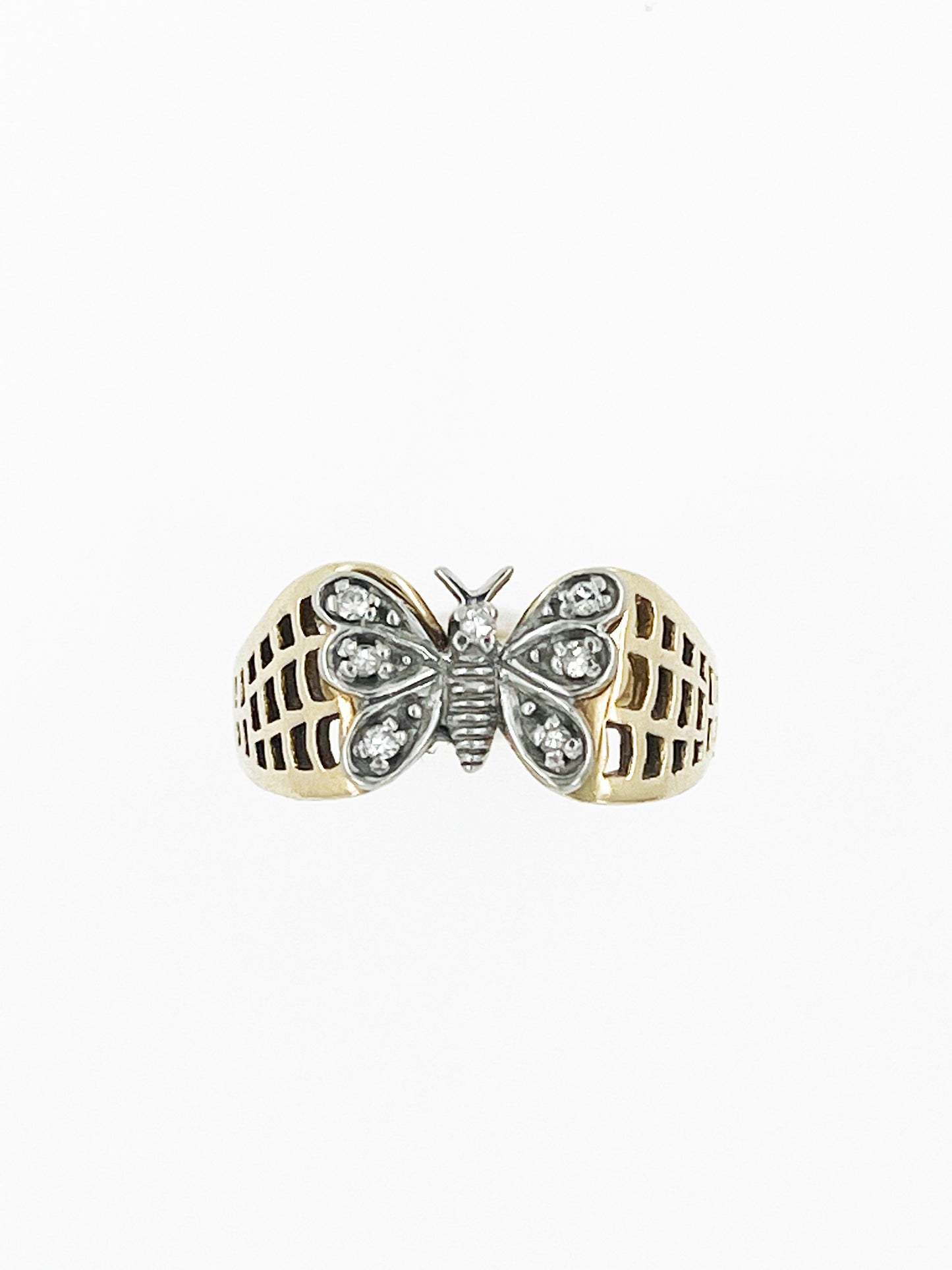 Natural Diamond Two-Toned Butterfly Ring in 14k Yellow & White Gold