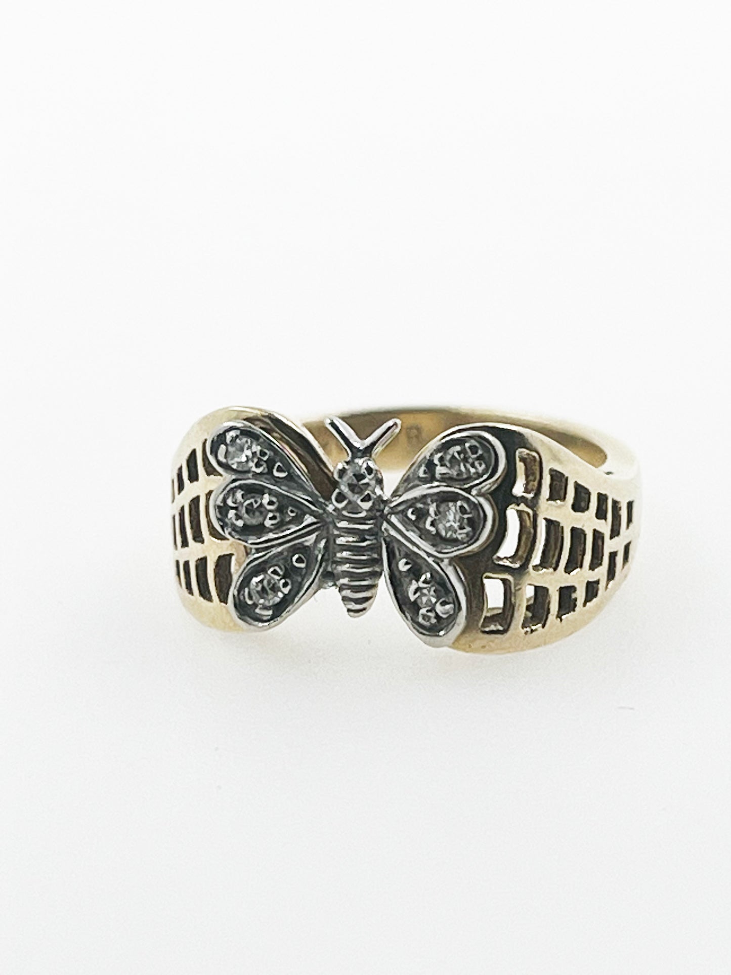 Natural Diamond Two-Toned Butterfly Ring in 14k Yellow & White Gold