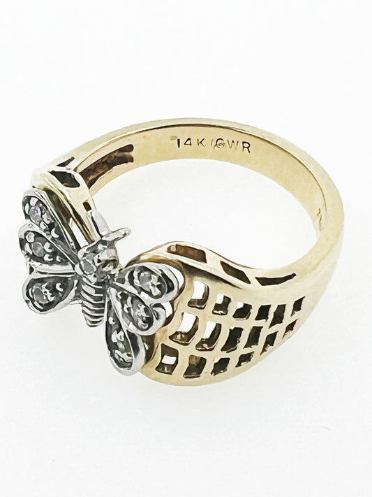 Natural Diamond Two-Toned Butterfly Ring in 14k Yellow & White Gold