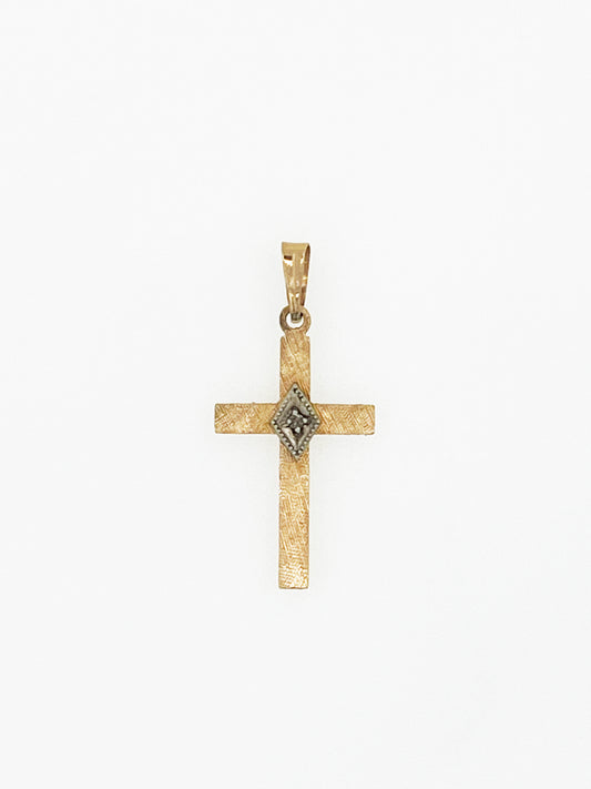 Cross Etched Diamond Cross in 14k Yellow Gold