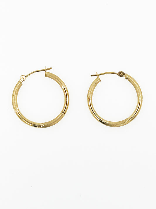 Diamond Brushed Hoops in 14k Yellow Gold