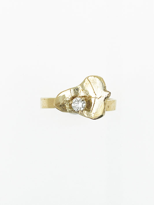 Diamond Droplet on Leaf Ring in 14k Yellow Gold By Maxwell The Jeweler